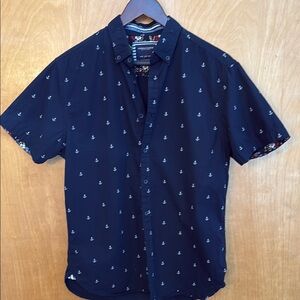Navy Blue Anchor Print Men's Shirt